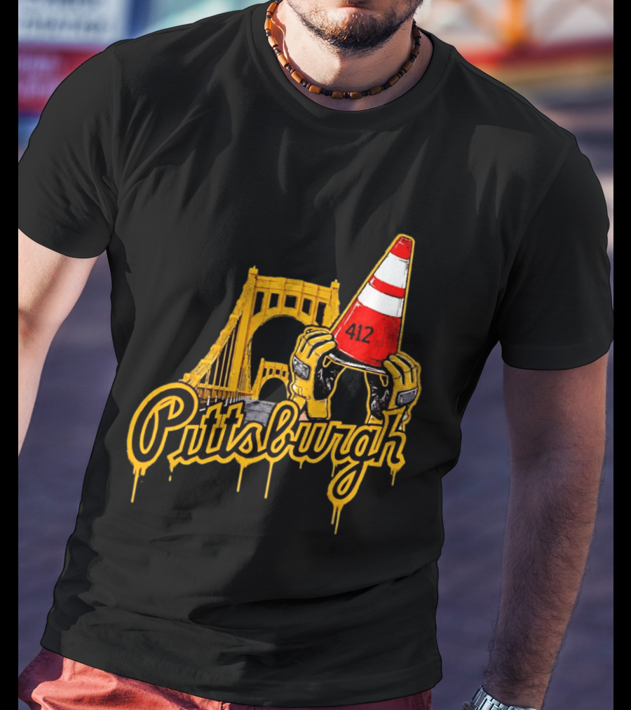 Pittsburgh 412 Construction Cone Bridge T-Shirt