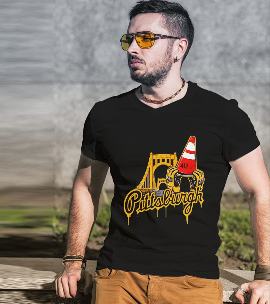Pittsburgh 412 Construction Cone Bridge T-Shirt