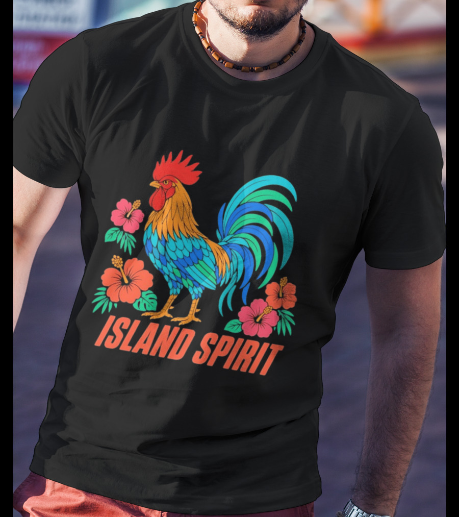 Island Spirit Rooster Hibiscus Flower Tropical Bird T-Shirt