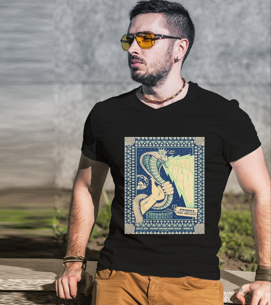 Primus Claypool Lennon Delirium Frog Brigade Tour June 22 2026 Walmart Arkansas Music Pavilion Rogers Cobra Hand T-Shirt