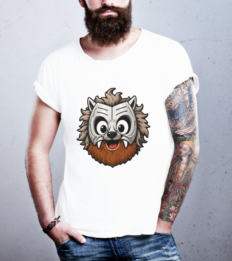 Werewolf Mask Cartoon With Adorable Big Eyes And Fangs T-Shirt