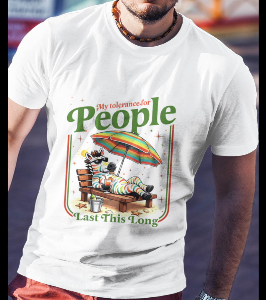Zebra My Tolerance For People Star Sun Umbrella Relaxing Beach Scene T-Shirt