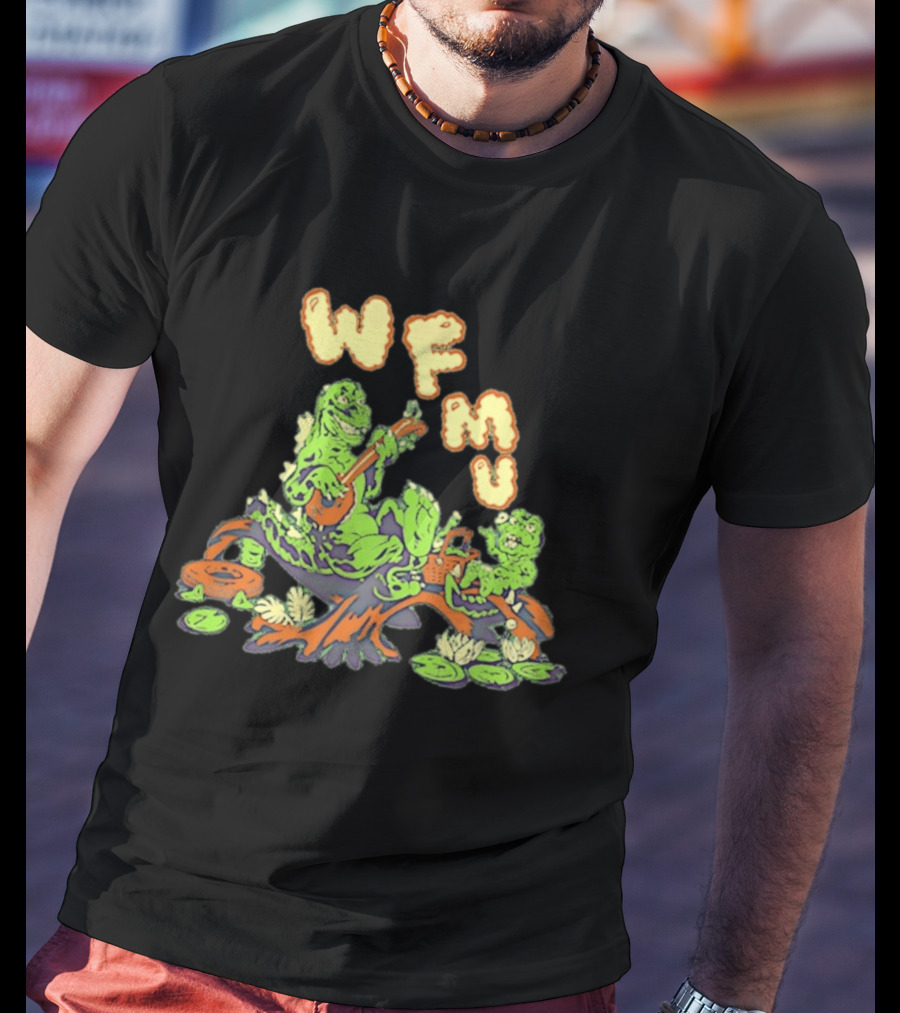 WFMU Swamp Picnic Frogs With Instruments And Radio T-Shirt
