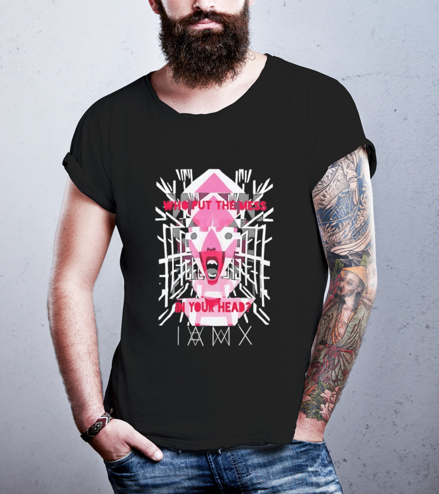 Who Put The Mess In Your Head Pink Abstract Geometric Face T-Shirt