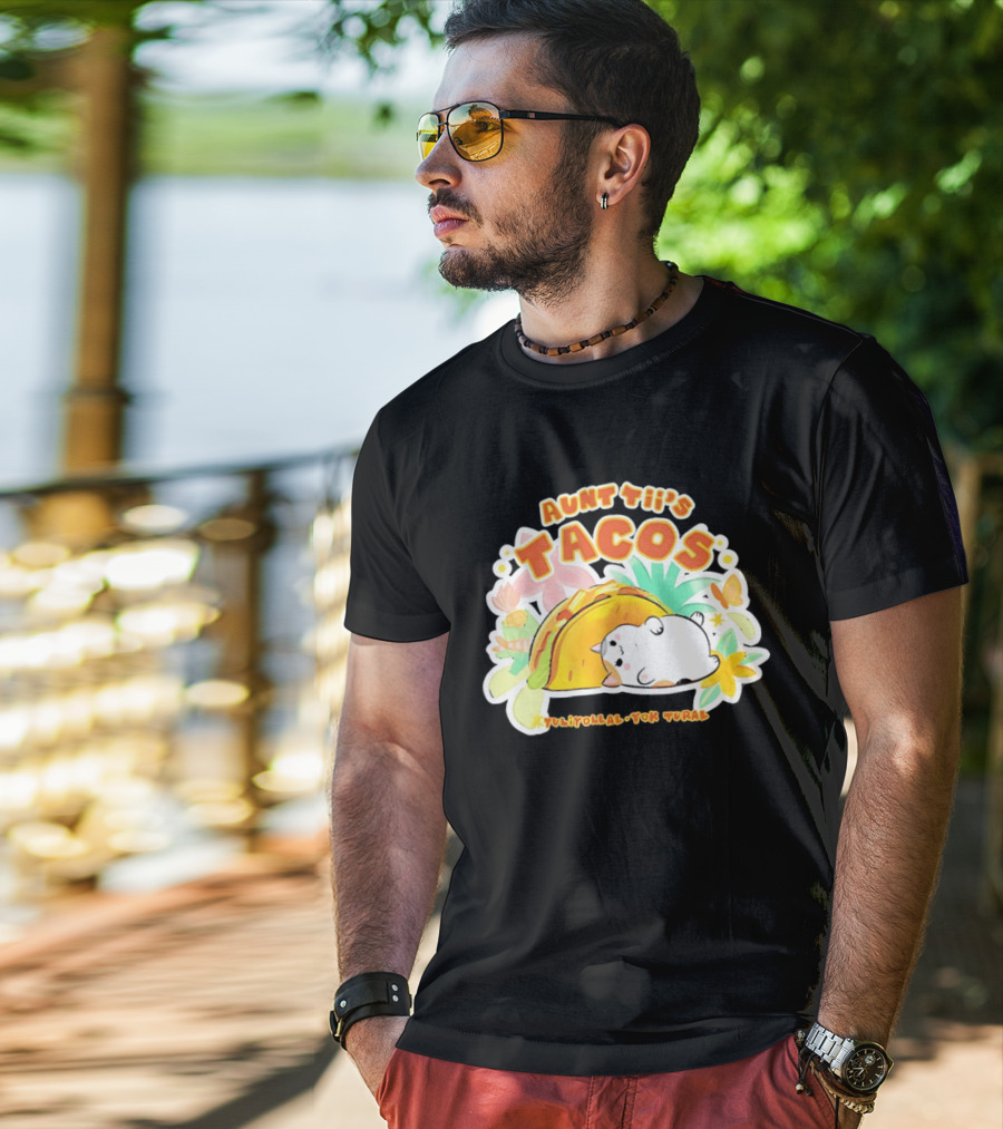 Aunt Tii's Tacos Cat Tulitollal Yok Tural Vibrant Fiesta Floral Burst T-Shirt