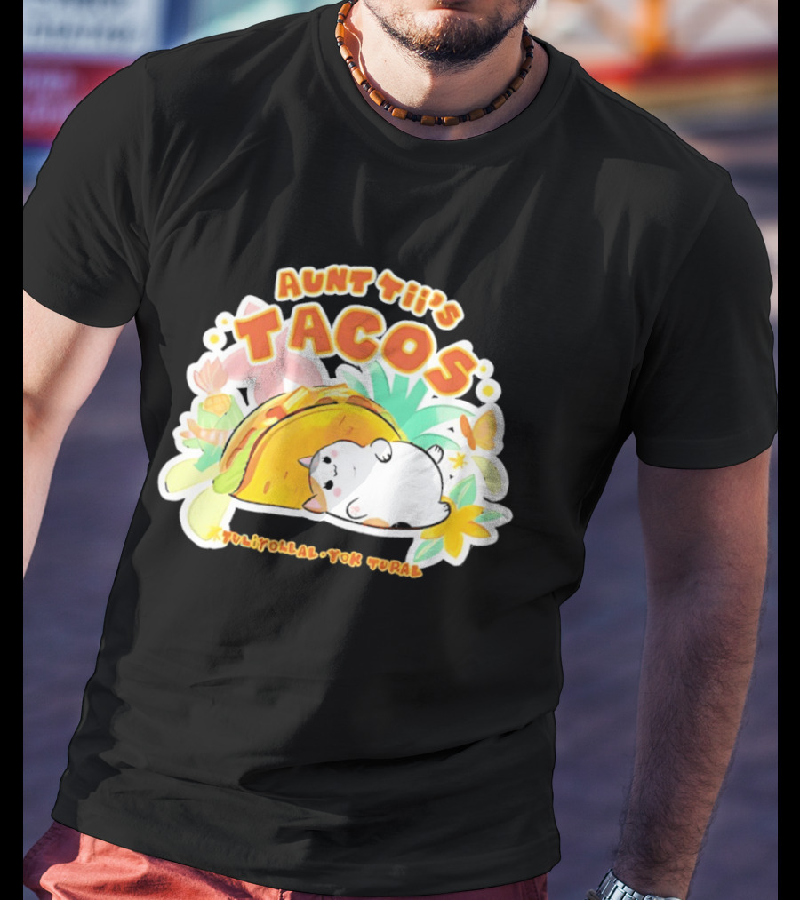 Aunt Tii's Tacos Cat Tulitollal Yok Tural Vibrant Fiesta Floral Burst T-Shirt