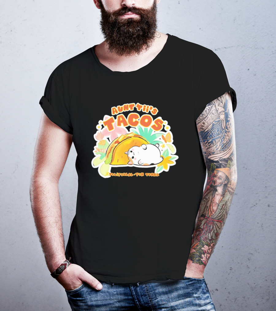 Aunt Tii's Tacos Cat Tulitollal Yok Tural Vibrant Fiesta Floral Burst T-Shirt