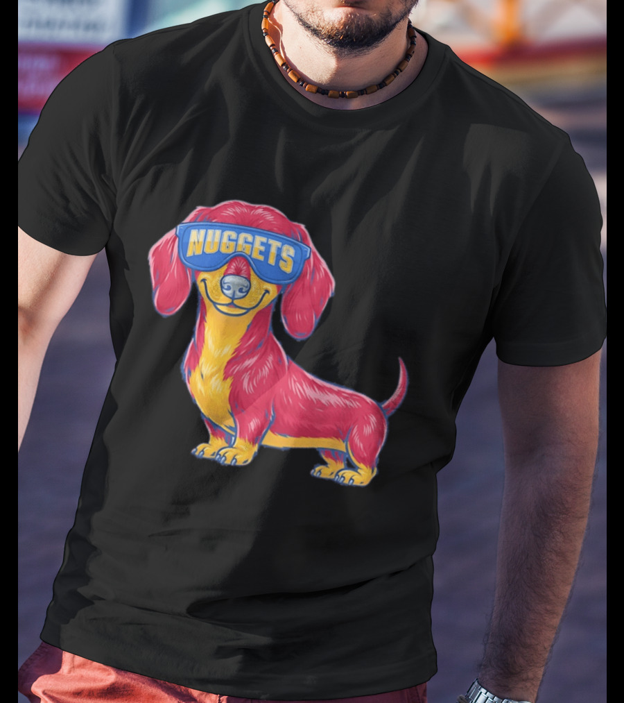 Denver Nuggets Dachshund Dog Wearing Oversized Glasses T-Shirt