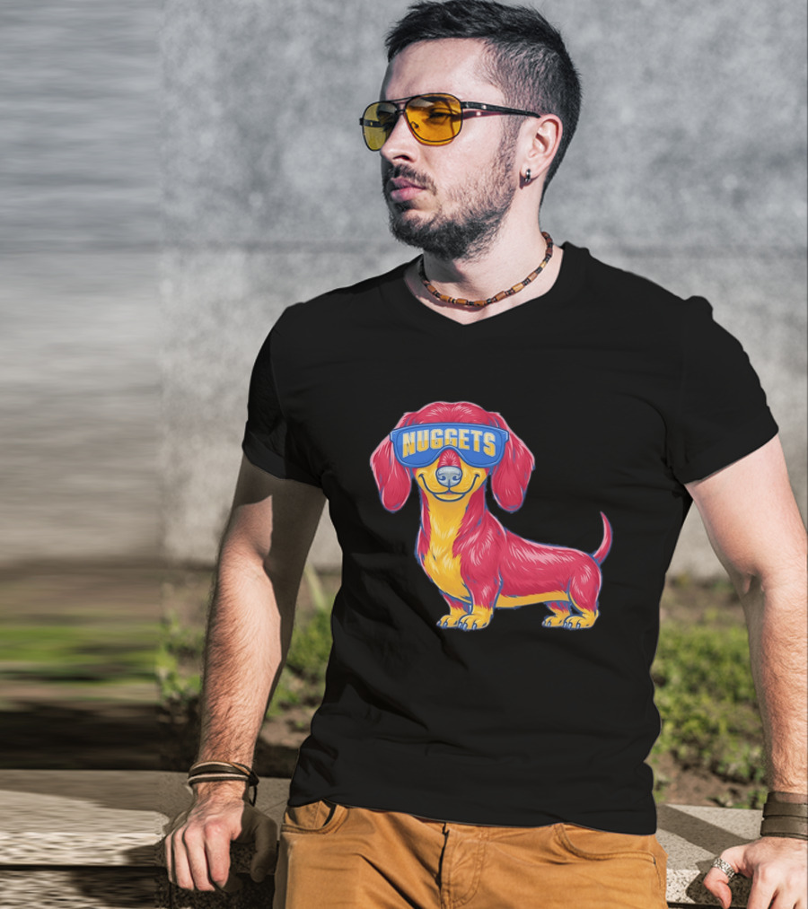 Denver Nuggets Dachshund Dog Wearing Oversized Glasses T-Shirt