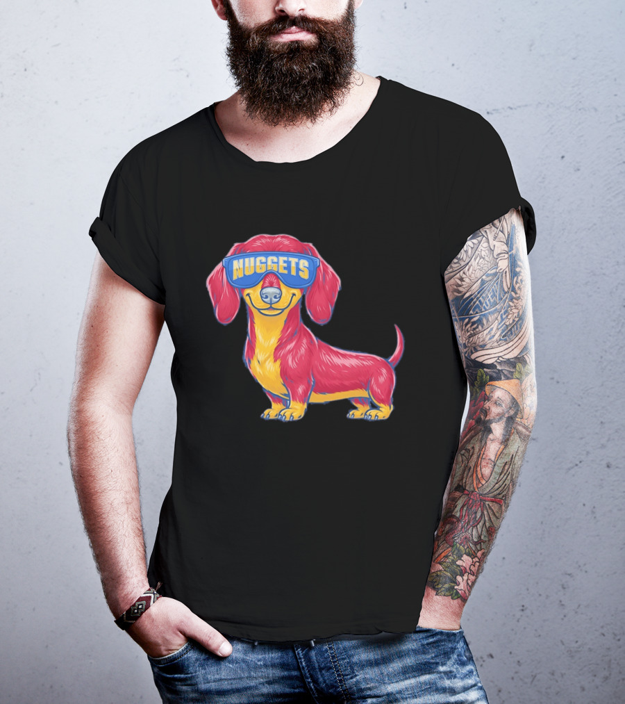 Denver Nuggets Dachshund Dog Wearing Oversized Glasses T-Shirt