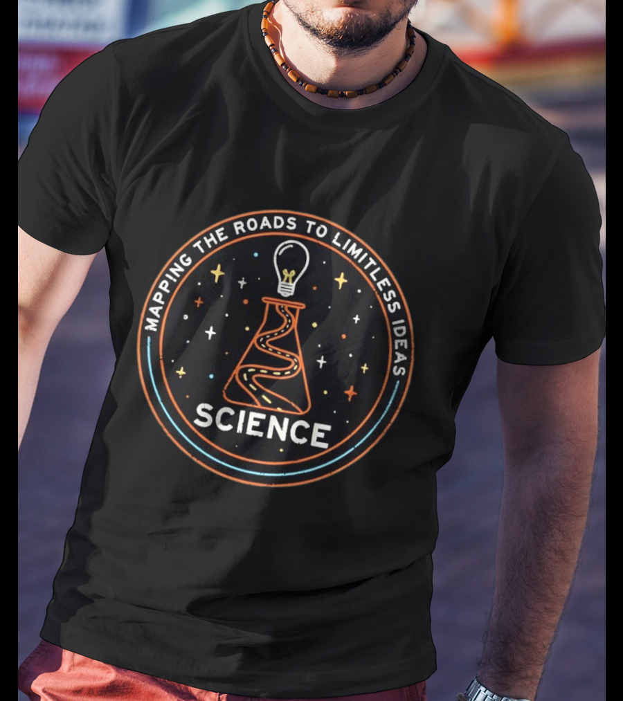 Mapping The Roads To Limitless Ideas Science Flask Lightbulb T-Shirt