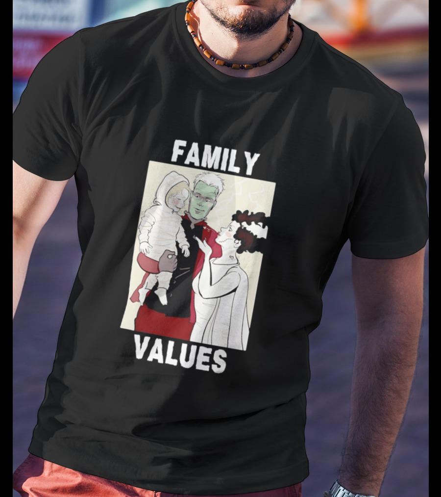 Frankenstein Bride Mummy Family Values Halloween T-Shirt