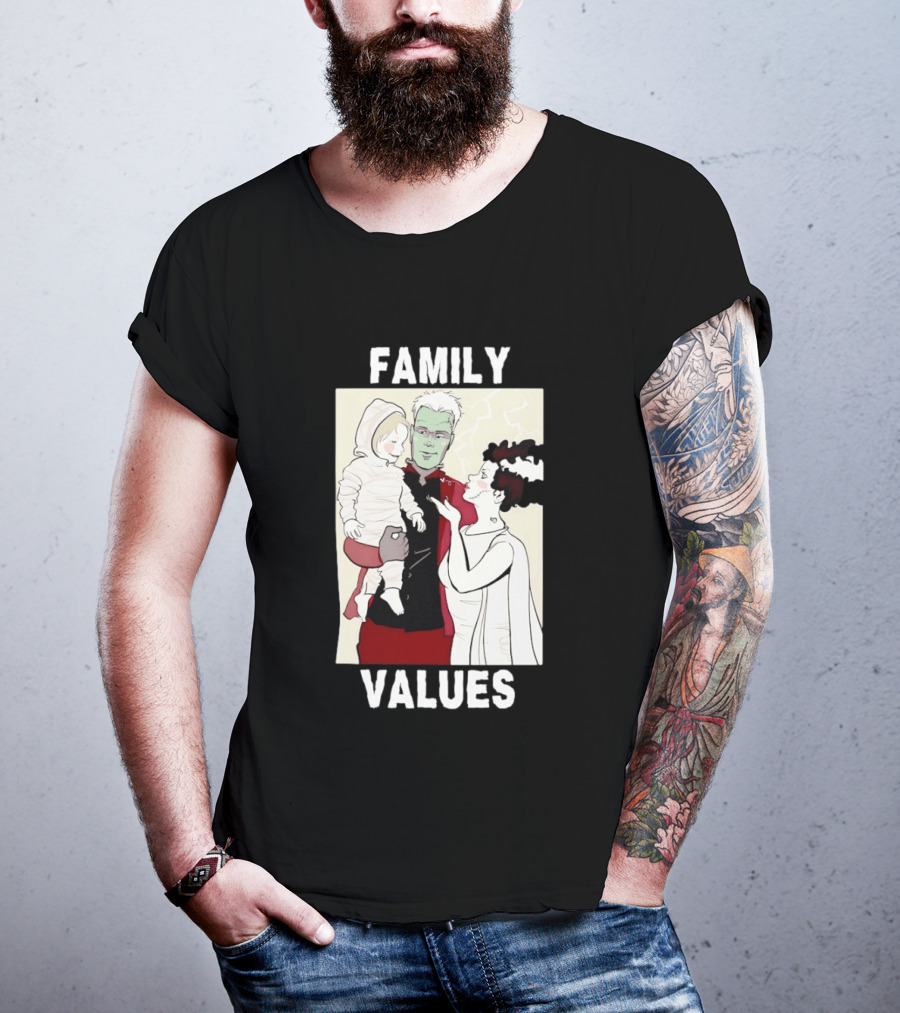 Frankenstein Bride Mummy Family Values Halloween T-Shirt