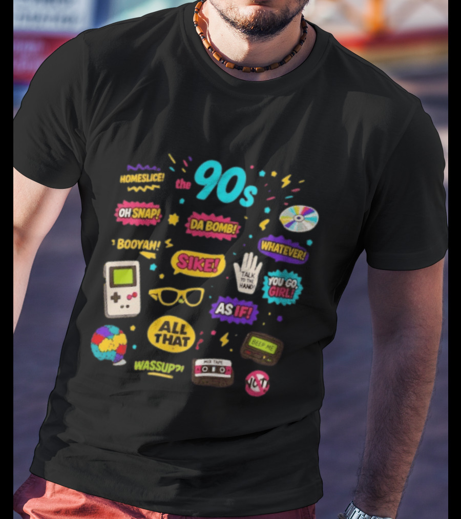 The 90s Nostalgia Oh Snap Homeskillet Da Bomb Booyah Sike Whatever You Go Girl As If All That Wazzup Talk To The Hand Retro Gaming Cassette CD Beeper T-Shirt