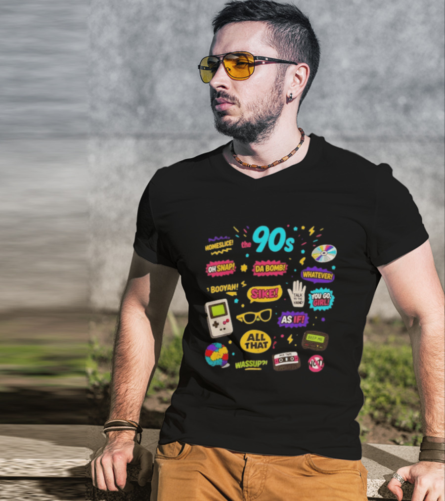 The 90s Nostalgia Oh Snap Homeskillet Da Bomb Booyah Sike Whatever You Go Girl As If All That Wazzup Talk To The Hand Retro Gaming Cassette CD Beeper T-Shirt