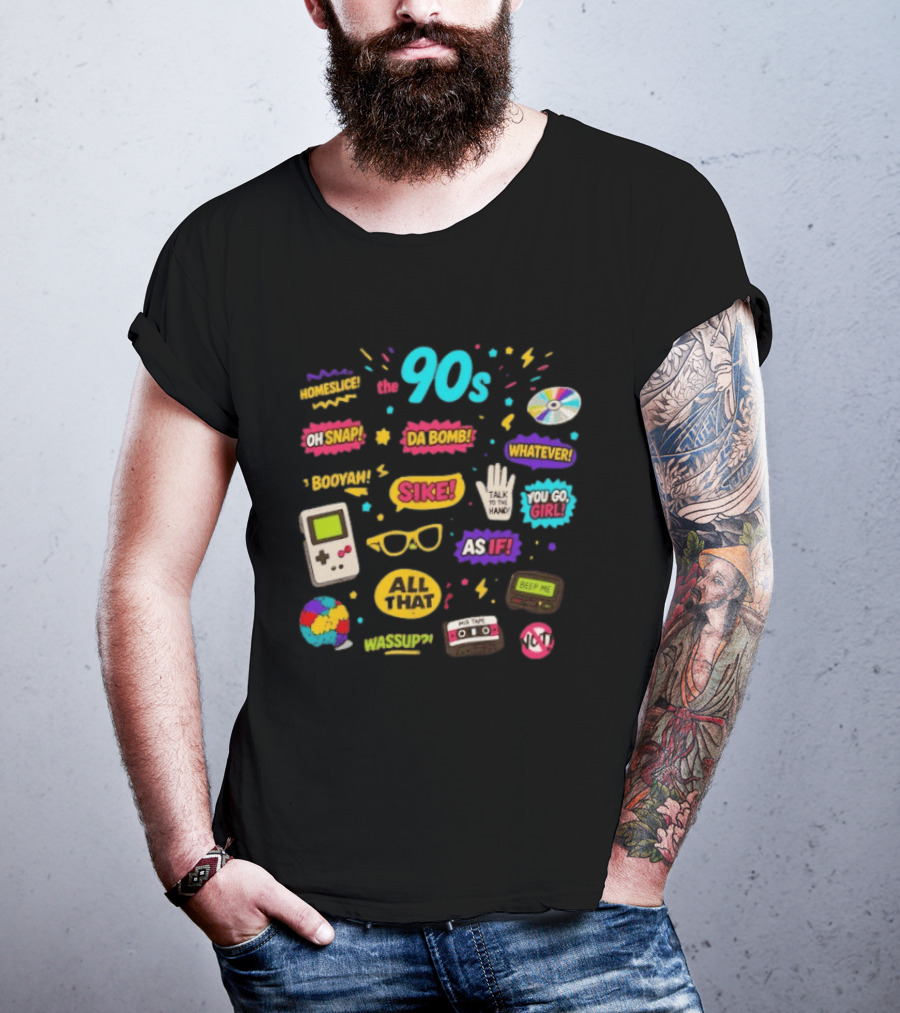 The 90s Nostalgia Oh Snap Homeskillet Da Bomb Booyah Sike Whatever You Go Girl As If All That Wazzup Talk To The Hand Retro Gaming Cassette CD Beeper T-Shirt