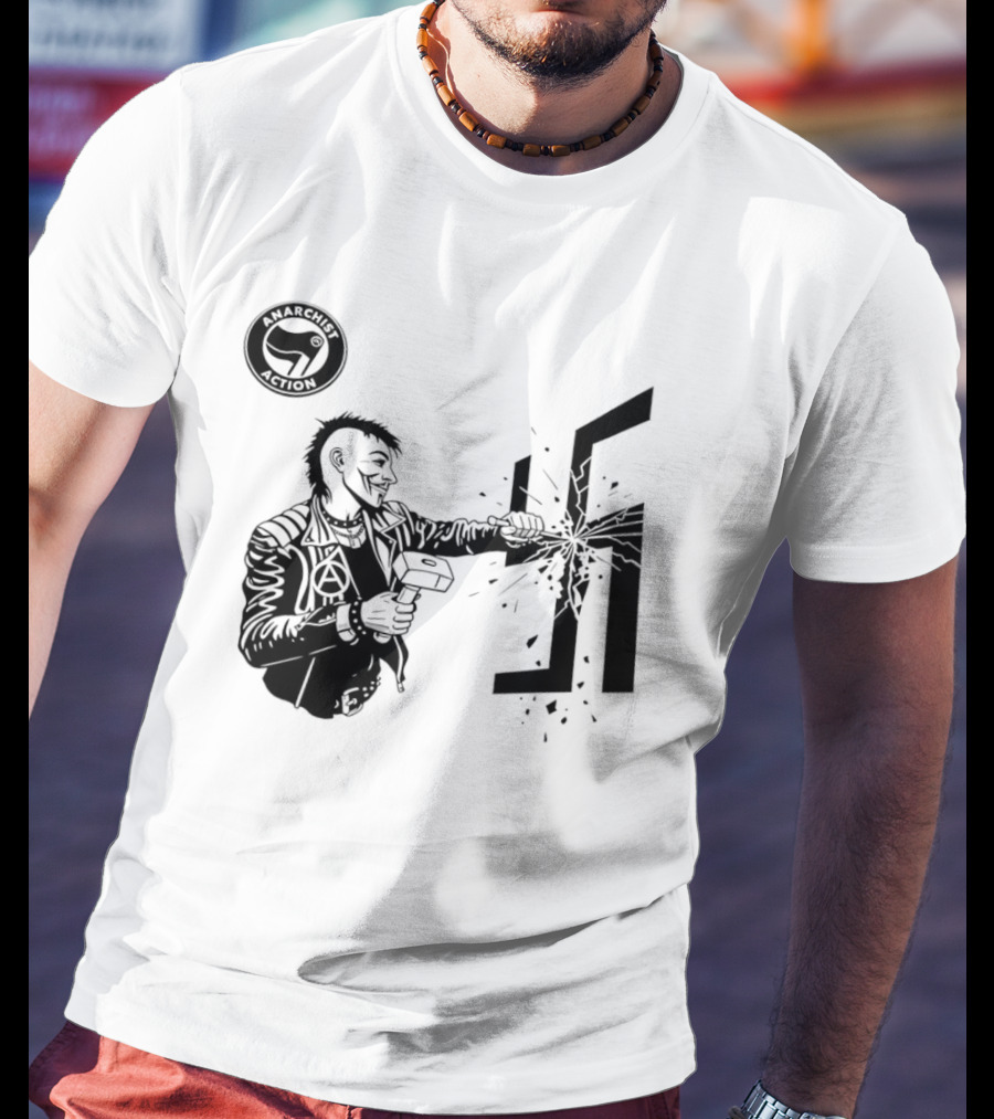 Anarchist Action Punk Destroying Swastika With Hammer T-Shirt