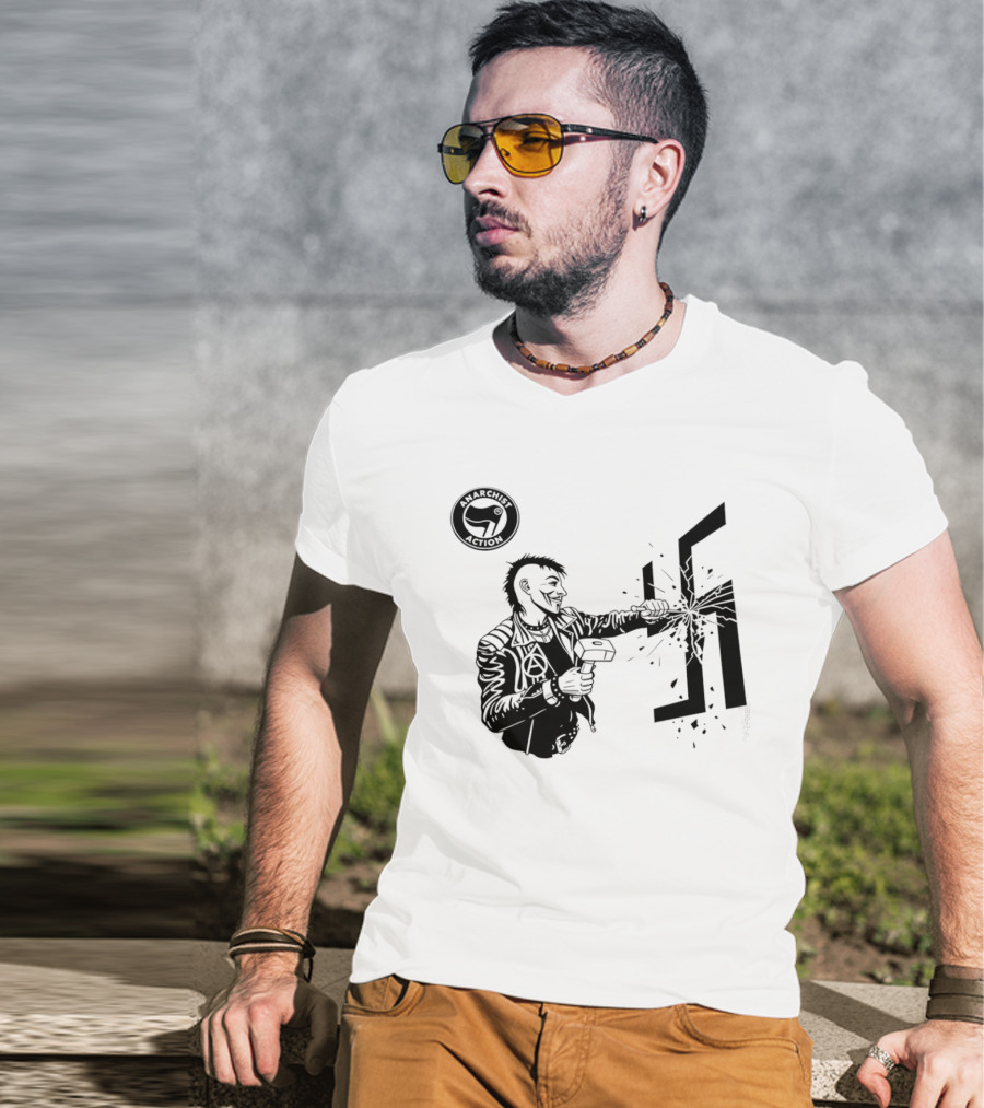 Anarchist Action Punk Destroying Swastika With Hammer T-Shirt