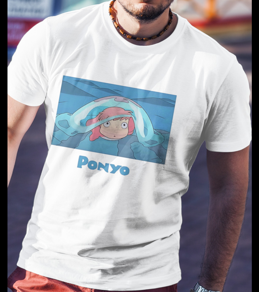 Ponyo Peeking Out Of Ocean Wave Bubble Scene T-Shirt