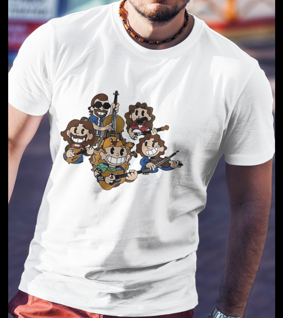Billy Strings Cartoon Band Characters Banjo And Guitar Players T-Shirt