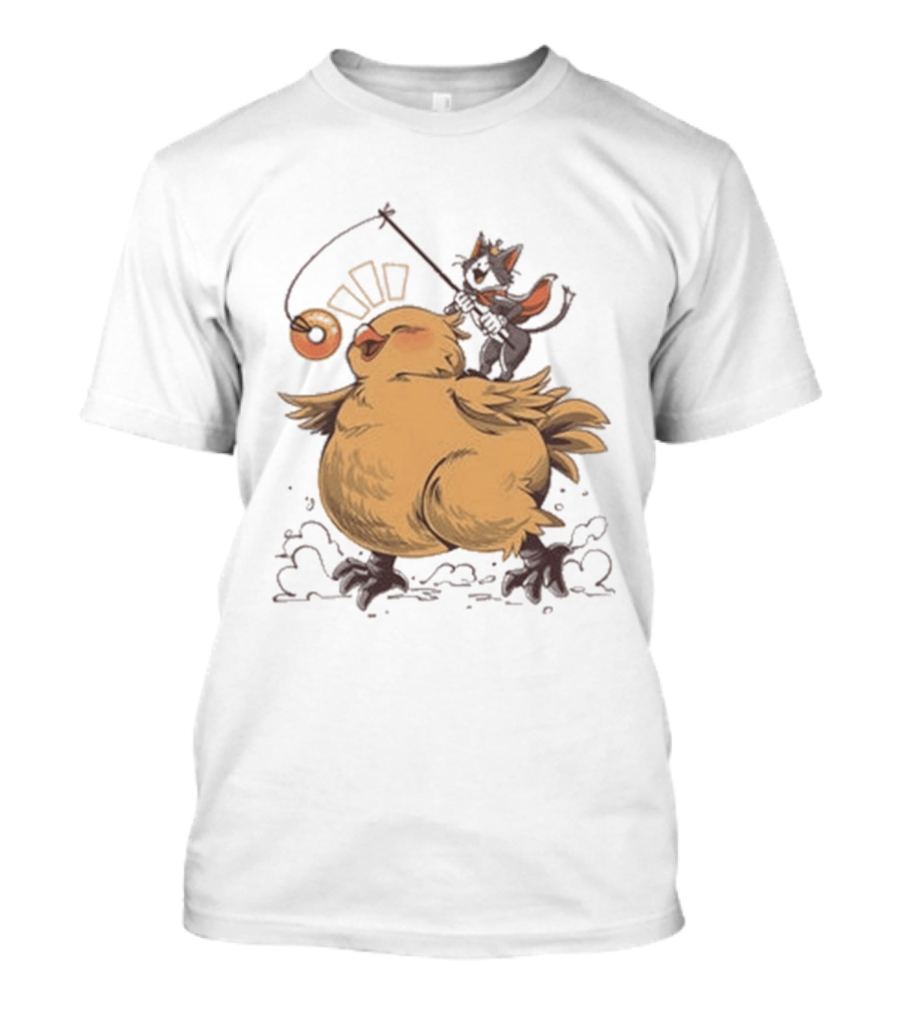 Chocobo Riding Cat Wizard With Donut Lure Delight T-Shirt