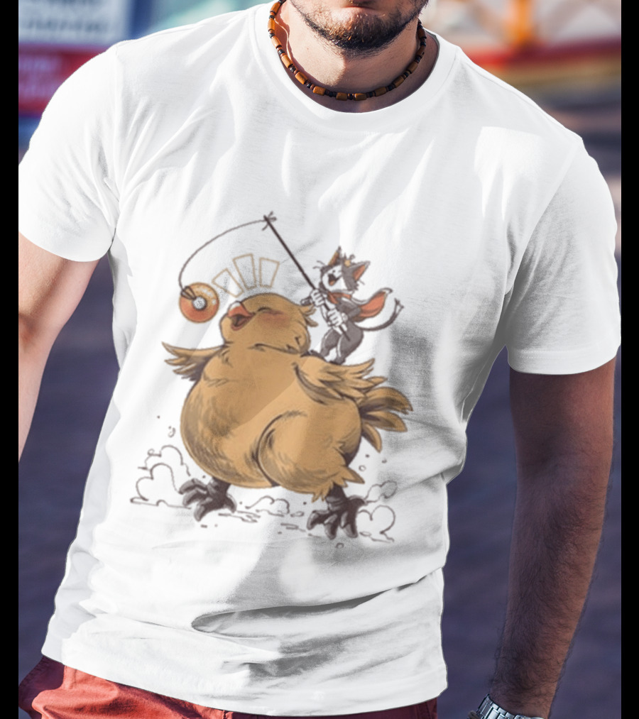 Chocobo Riding Cat Wizard With Donut Lure Delight T-Shirt