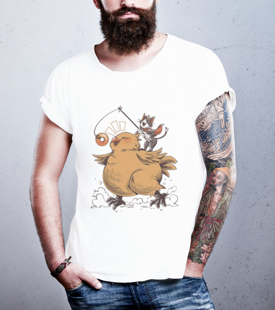 Chocobo Riding Cat Wizard With Donut Lure Delight T-Shirt