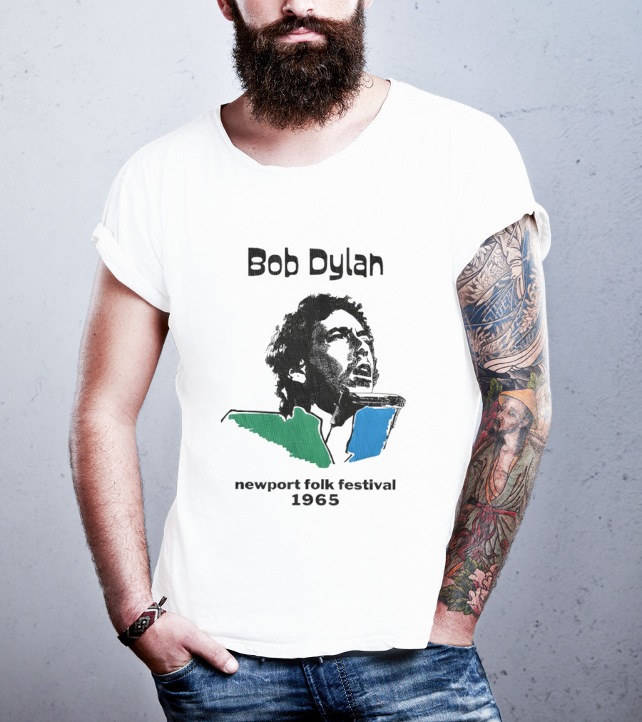 Bob Dylan Newport Folk Festival 1965 Iconic Black Green Blue T-Shirt