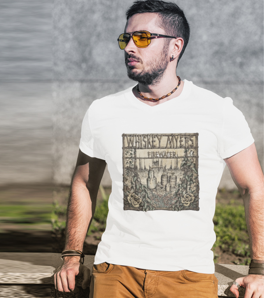 Whiskey Myers Firewater Distillery Artwork With Roses And Vines T-Shirt