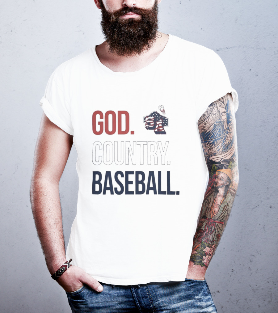 San Antonio Missions God Country Baseball USA Flag Patriotic Grey T-Shirt