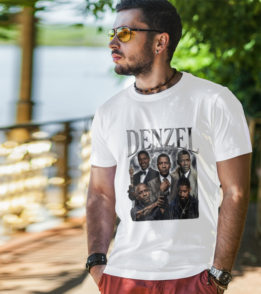 Denzel Washington Iconic Movie Roles And Oscar Moment Collage T-Shirt