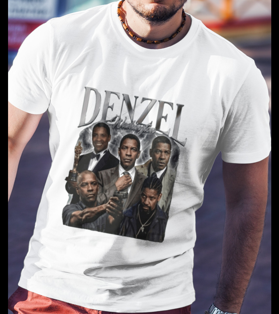 Denzel Washington Iconic Movie Roles And Oscar Moment Collage T-Shirt