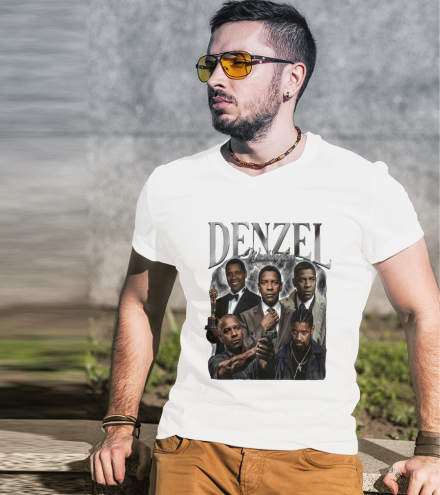 Denzel Washington Iconic Movie Roles And Oscar Moment Collage T-Shirt