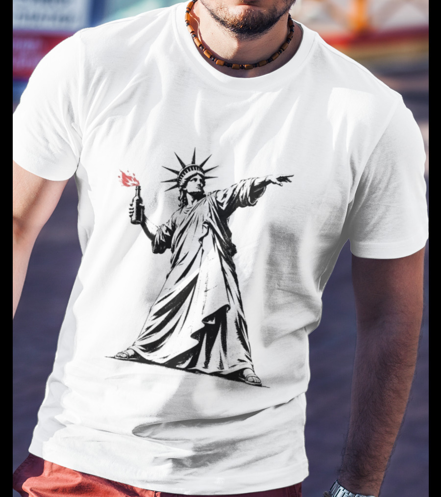 Liberty Unleashed Statue Of Liberty Molotov Cocktail Flame T-Shirt