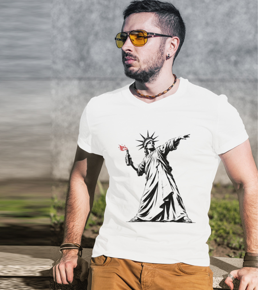 Liberty Unleashed Statue Of Liberty Molotov Cocktail Flame T-Shirt