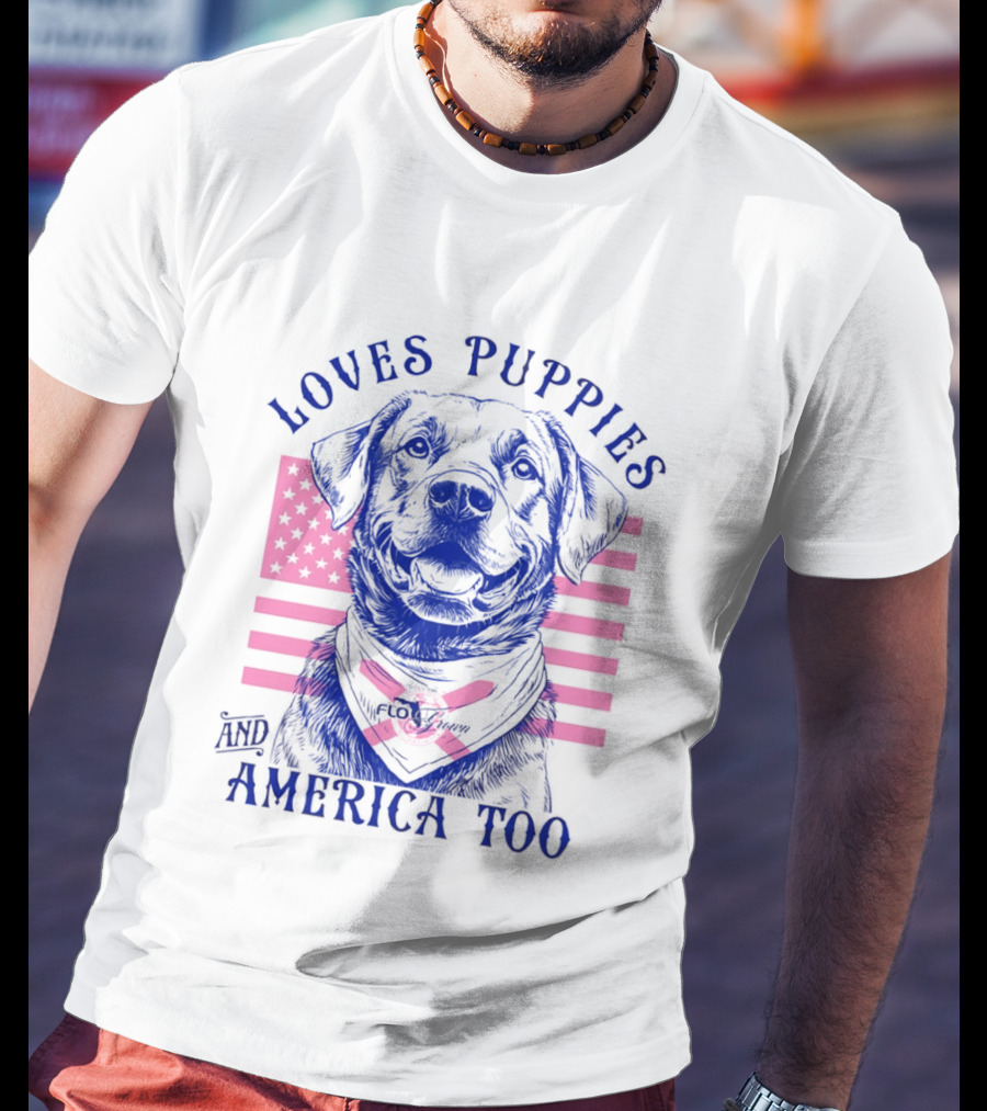 Loves Puppies Labrador Retriever And America Too T-Shirt