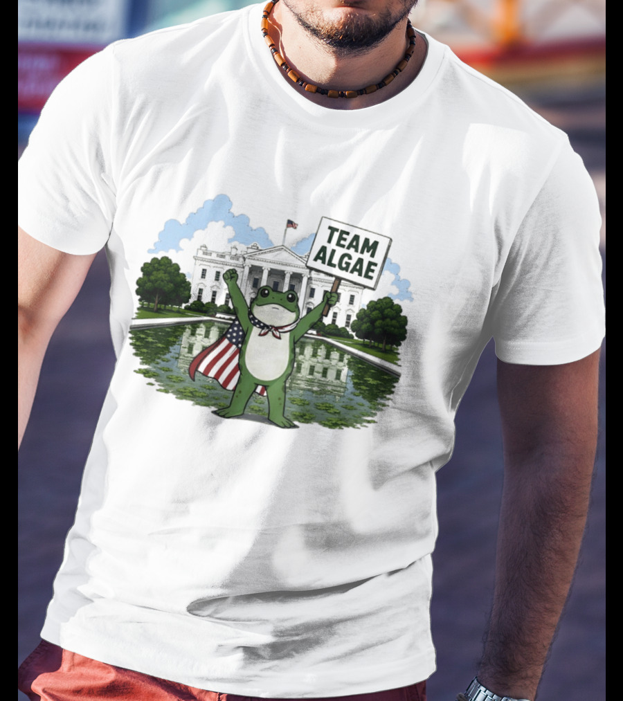 Team Algae Frog Patriotic American Flag White House 2026 Make Algae Great Again T-Shirt