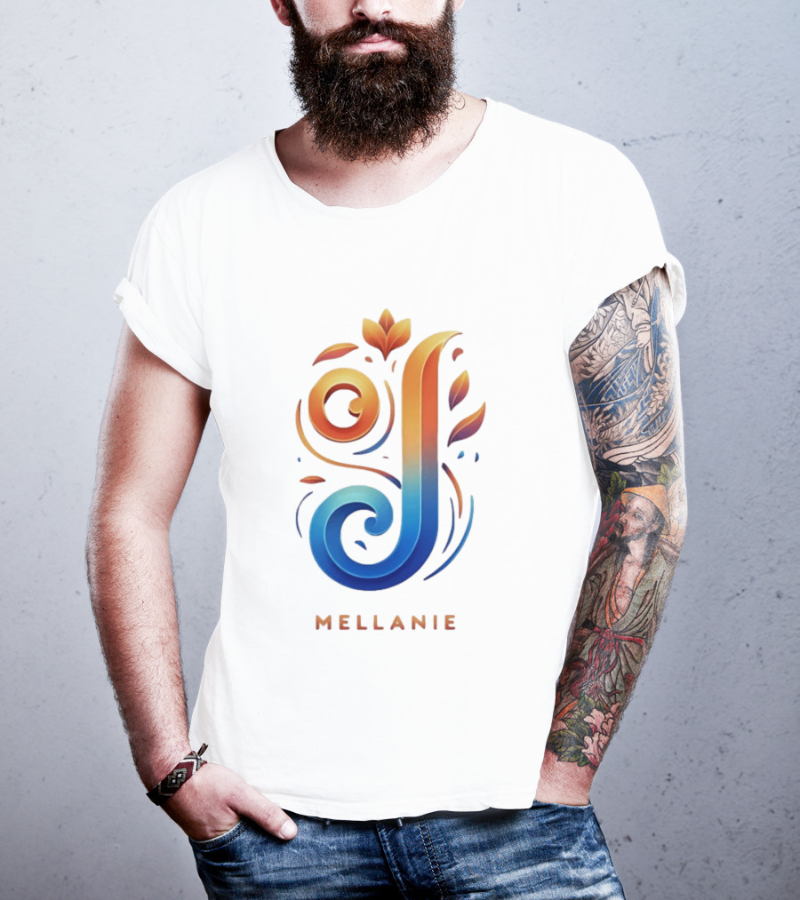 Mellanie Decorative Letter J Floral Gradient T-Shirt