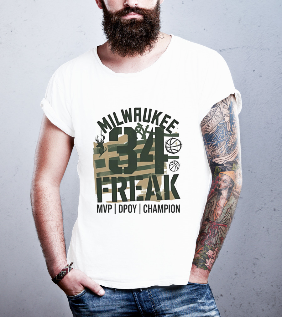 Milwaukee 34 Freak MVP DPOY Champion Giannis Antetokounmpo Basketball T-Shirt