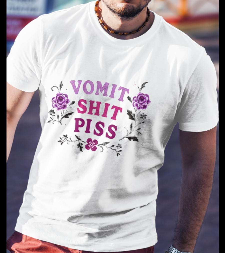 Vomit Shit Piss Floral Embroidery Roses T-Shirt