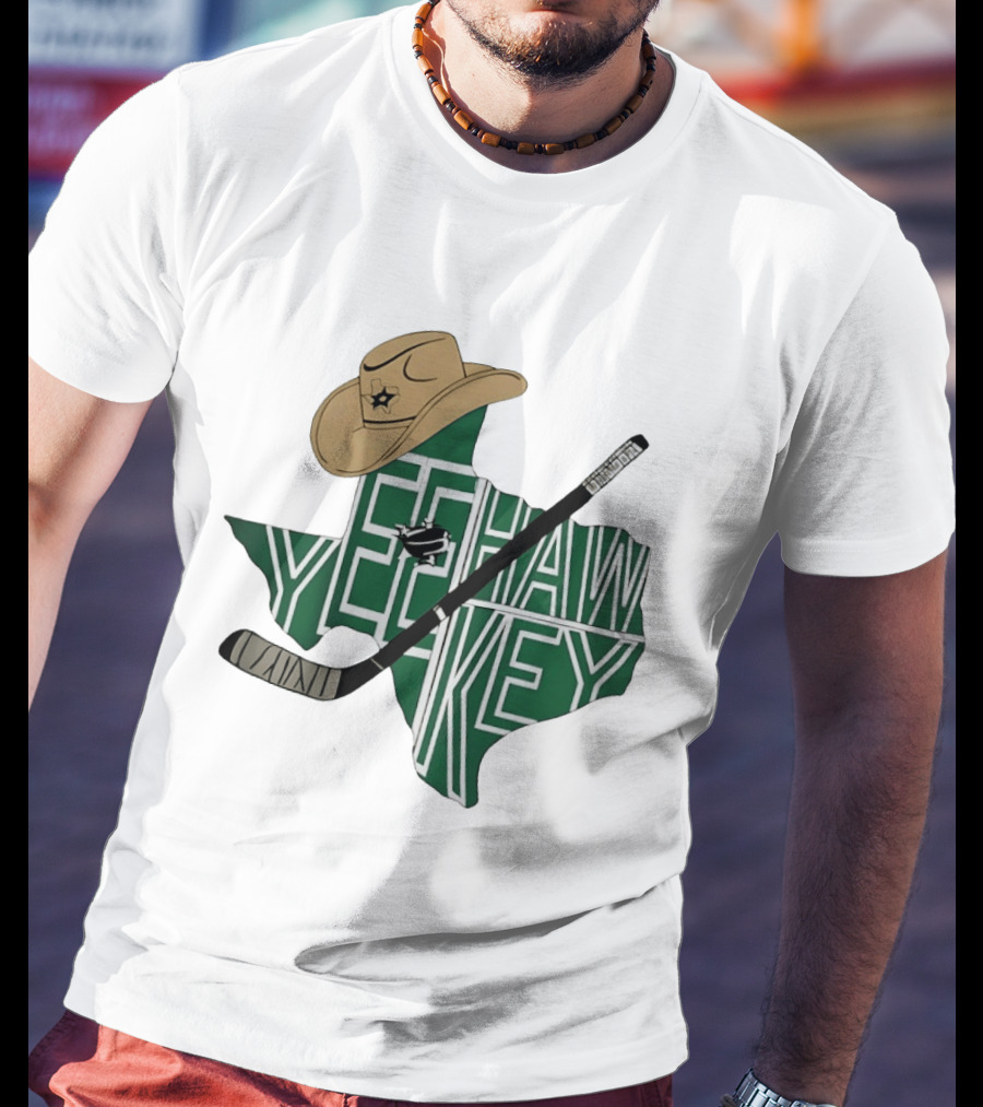 Yeehaw Key Texas Hockey Dallas Stars NHL Cowboy Hat Hockey Stick Map T-Shirt