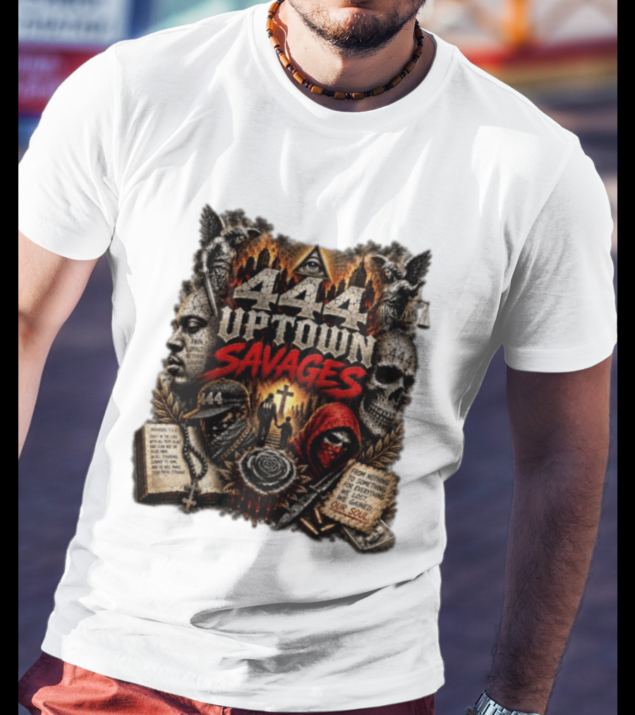 444 Uptown Savages Urban Gothic Art With Skulls And Roses T-Shirt