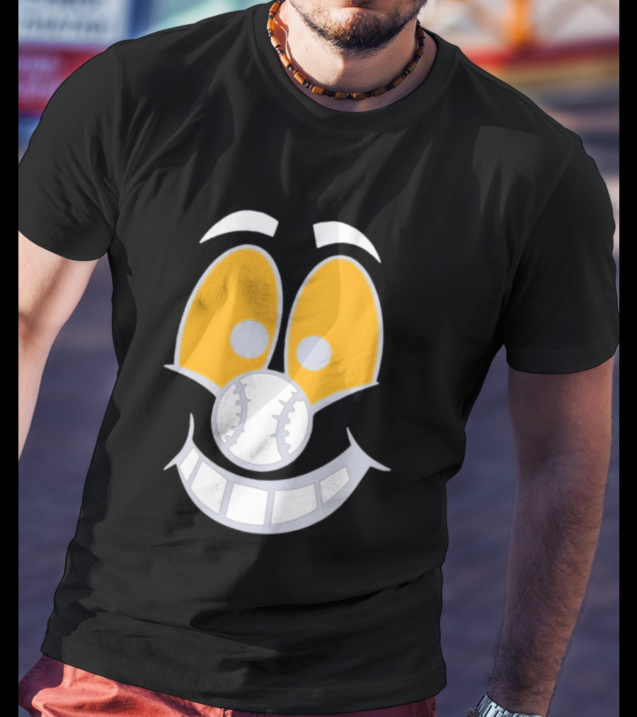 Cartoon Baseball Smile Face With Playful Eyes T-Shirt