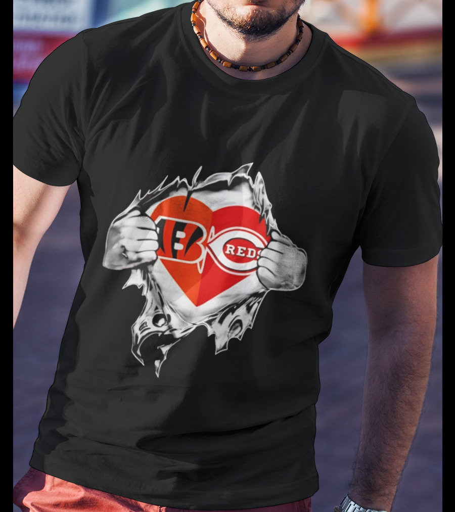 Bengals Reds Heart Ohio Sports MLB Fan Pride T-Shirt