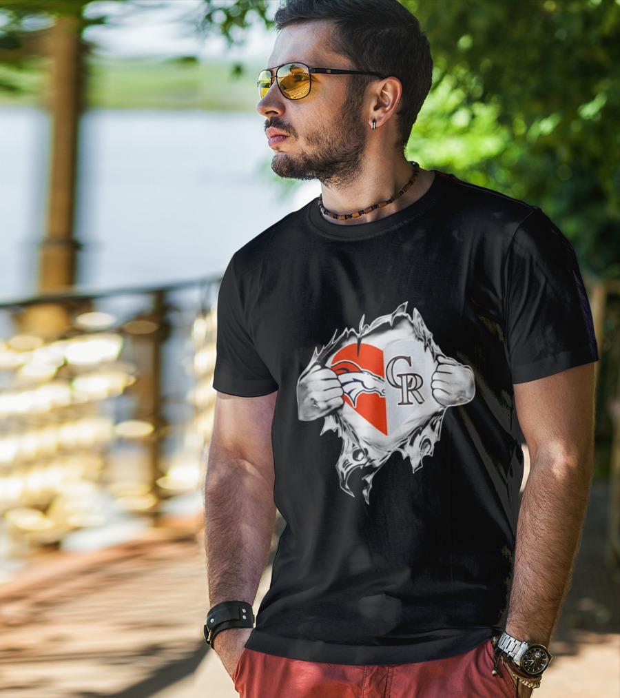 Broncos Rockies Heart Split Collaboration T-Shirt