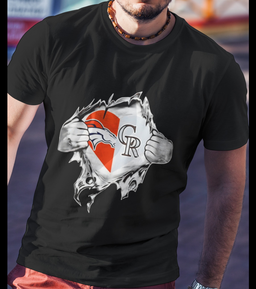 Broncos Rockies Heart Split Collaboration T-Shirt
