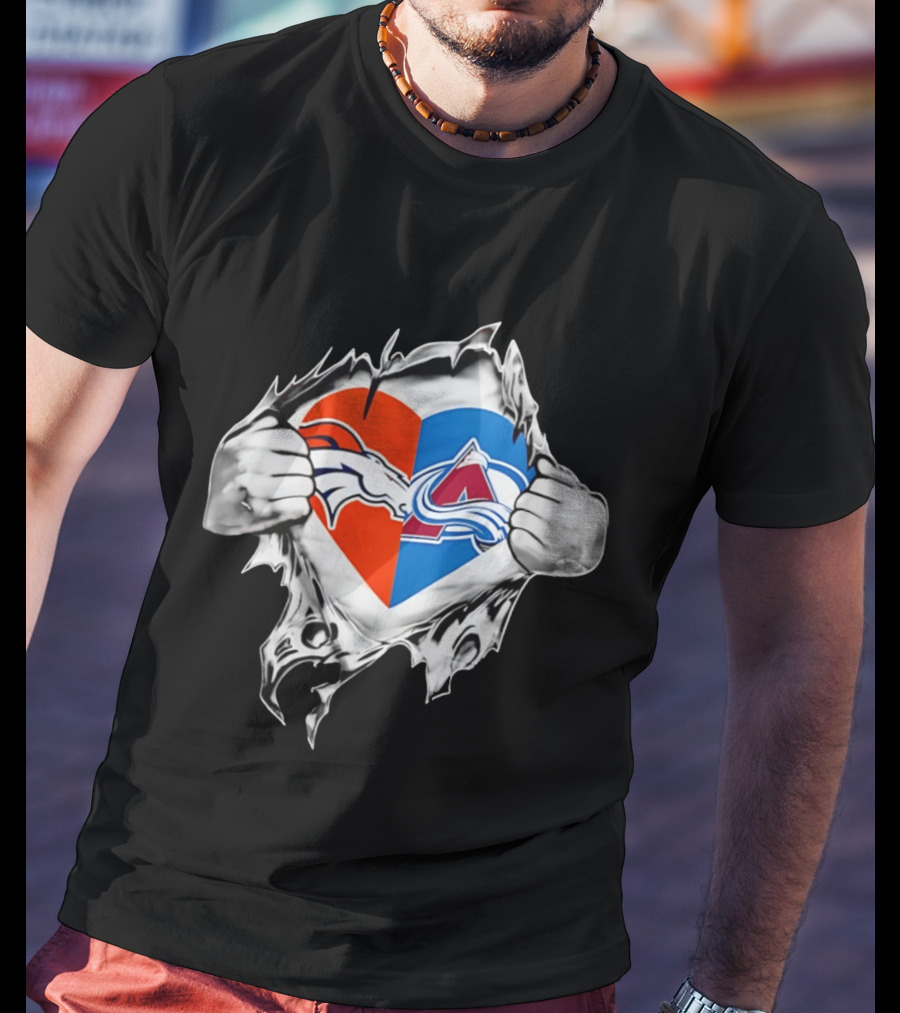 Denver Broncos Colorado Avalanche Heart Symbol Fans T-Shirt