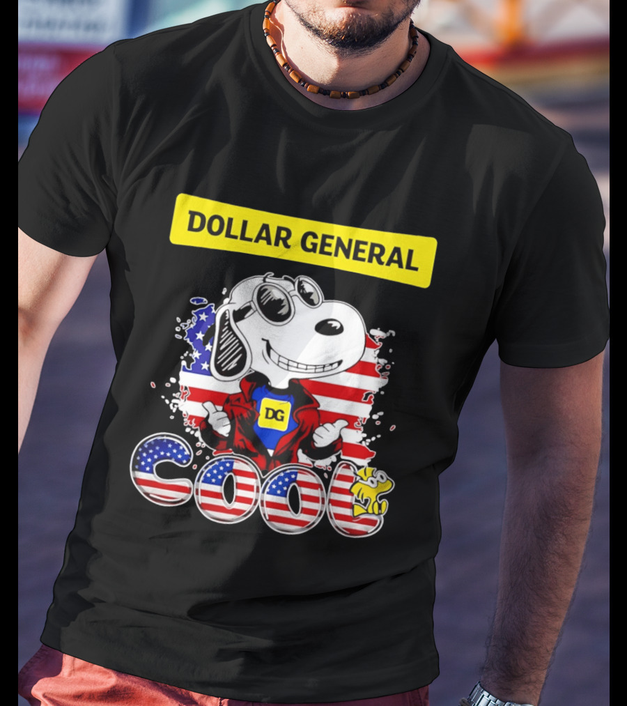 Dollar General Snoopy Cool USA Flag Cartoon T-Shirt