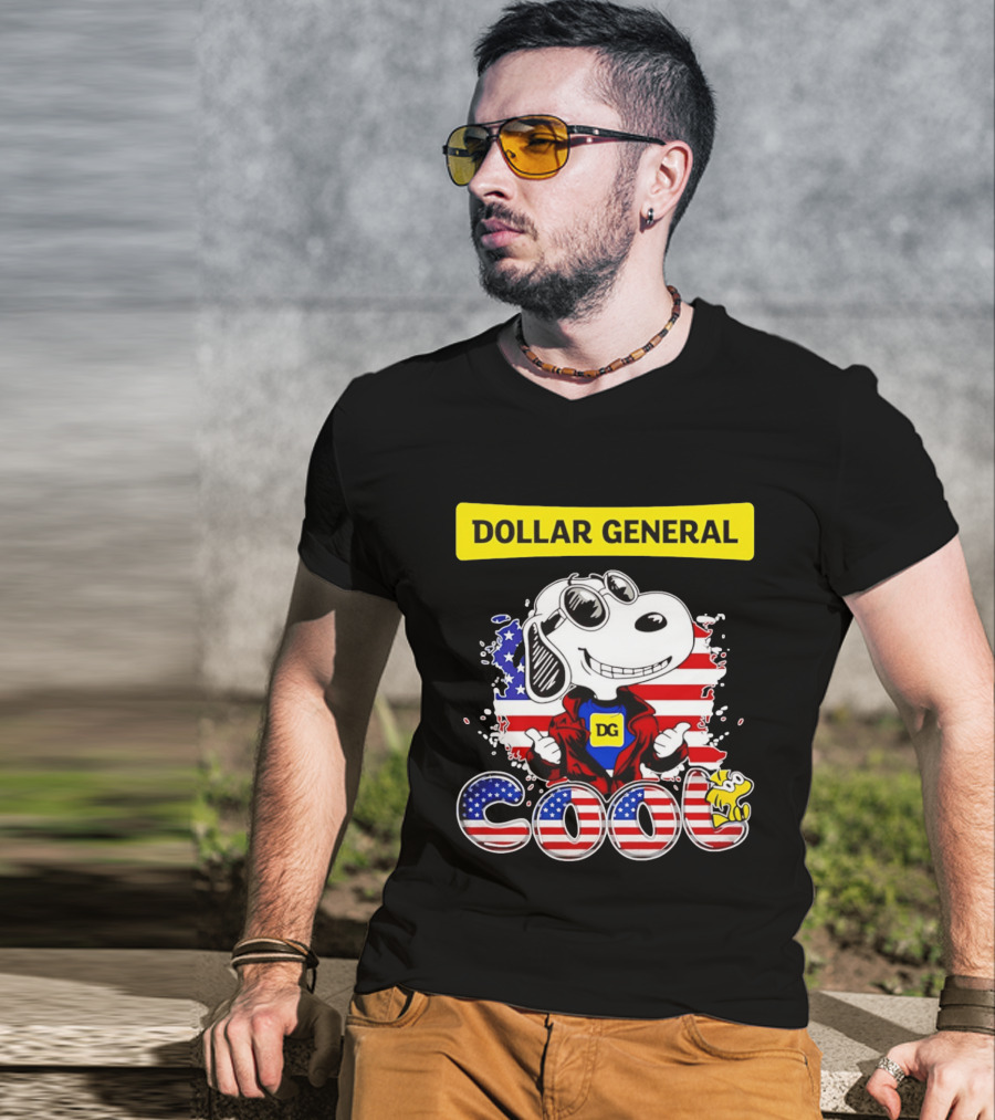 Dollar General Snoopy Cool USA Flag Cartoon T-Shirt
