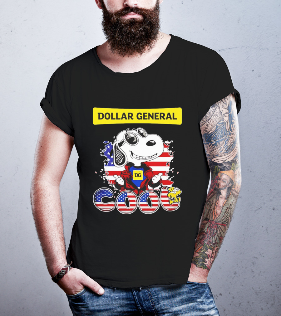 Dollar General Snoopy Cool USA Flag Cartoon T-Shirt
